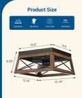 Industrial Flush Mount Ceiling Light With Two Metal Fixtures, Vintage Farmhouse Style, dimensions, wood grain X frame.