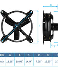 Dimensions and side view of 14 Inch Attic Gable Mount Fan with Adjustable Thermostat, Beefy 1239 CFM Airflow, Black Finish, 2 Pack