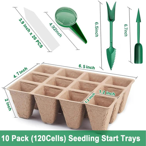 10 Pack Seedling Starter Trays With 120 Cells Biodegradable Germination Trays Plant Starter Peat Pots For Seedlings Eco Friendly Garden Grow Kit For Easy Home Gardening And Spring Planting