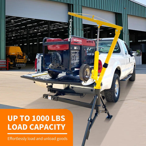 Portable Hydraulic Receiver Hitch Mounted Crane With 1000 Lb Capacity And 360 Degree Swivel For Pickup Trucks Three Boom Options 500 750 And 1000 Lb Fits 2 Inch Class III IV Hitches Adjustable Support Legs