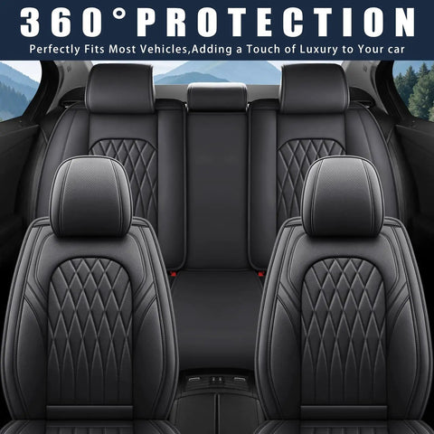 Premium Nappa Faux Leather Car Seat Covers Full Set Waterproof Non Slip Cushioned 0.28 Inch Thick Airbag Compatible Universal
