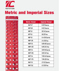 Stainless Steel Thread Gauge Kit For Nuts And Bolts ANSI Class 2B Go No Go Bolt Size And Thread Identifier Tool showing metric and imperial chart