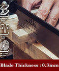 Close-up of Dozuki Dovetail Saw 7 Inch Pull Saw For Fine Joinery Japanese Style Handsaw cutting wood with precision dovetails