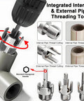 All In One Pipe Threader Kit For One Half, Three Quarter And One Inch PVC Pipes With Internal And External Dies shown in use