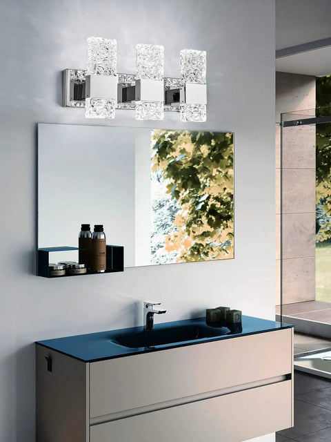 Gold Wall Sconce Set Of Two LED Bathroom Vanity Lights With Bubble Crystal, 8-Sided Faceted Design in modern bathroom setting