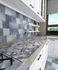 Grey Marble Peel And Stick Vinyl Wrap For Kitchen Countertops And Cabinets Self Adhesive Waterproof Durable No Mess Easy Peel DIY Friendly Removable 15.8 By 197 Inches 21.65 Sq Ft applied on kitchen countertop