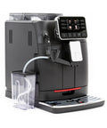 Zero Stress Super Automatic Espresso Machine With Integrated Milk Frother For Silky Latte Creations Featuring One Touch Brewing Effortless Control Panel And Sleek Matte Black Finish.