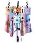 Six-pack microfiber glasses cleaning cloths with cute animal designs on clip-on holders