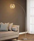 Modern Arc Floor Lamp With Rope Linen Shade Brushed Steel Arc Standing Lamp For Your Living Room Bedroom Office 82 Inches Tall