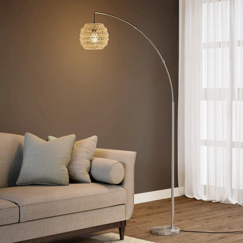 Modern Arc Floor Lamp With Rope Linen Shade Brushed Steel Arc Standing Lamp For Your Living Room Bedroom Office 82 Inches Tall
