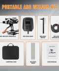 Portable Arc Welder Gun 110V 120A With IGBT Inverter Five Current Settings Lightweight 3.9 lbs kit components displayed