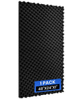 High Density Egg Crate Acoustic Foam Panels No Sweat Install Sound Absorbing Wall Tiles For Home Studio Game Room Podcasting Recording Spaces Black 48X24 Inch angled view of textured black foam panel.