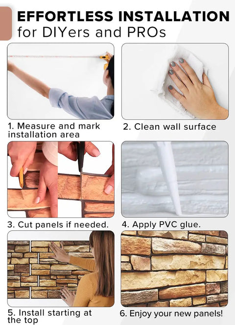 Effortless installation guide for 3D Wall Panels For Interior Wall Decor In Brown Slate Style 10 Pack PVC Covers 49 Sq Ft