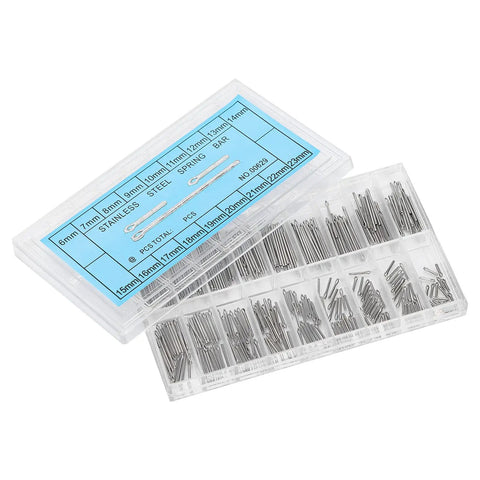 Open box of Ten Millimeter Watch Spring Bar Repair Kit For Stainless Steel Bands With Cotter Pins Set Of 18 Sizes