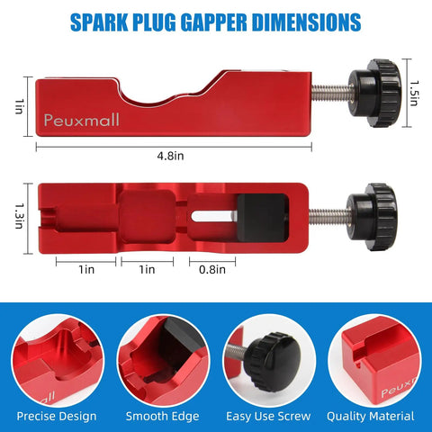 Dope Spark Plug Gap Tool With 32 Blade Steel Feeler Gauge For Precise Gaps, Universal 10mm To 16mm Spark Plugs, Red Handle