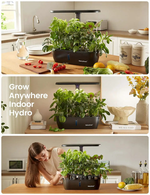 Smart Indoor Garden Kit With 24W Full Spectrum Grow Light 15 Pods Hydroponic System For Fresh Herbs on kitchen counter
