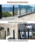 Multipurpose Sleek Matte Black Stainless Steel Glass Railing Post 59 Inch U Channel Balustrade Spigot for indoor and outdoor use.