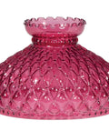Cranberry Diamond Quilted Glass Lamp Shade For Table Lamps With 10 Inch Fitter, Crimped Top, Bead Neck And Lip