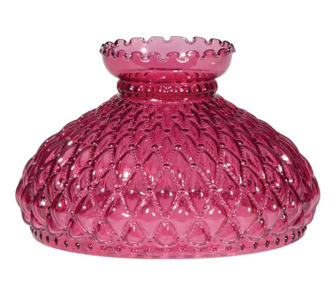 Cranberry Diamond Quilted Glass Lamp Shade For Table Lamps With 10 Inch Fitter, Crimped Top, Bead Neck And Lip