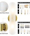 Modern Brass Wall Sconces Two Light Cylinders Frosted Glass Vanity Lights For Hallway Bedroom And Staircase ETL Listed