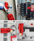 Universal Circuit Breaker Lockout Kit With Ten Lockout Devices And Ten Do Not Operate Tags For Single And Multi Pole Breakers LOTO Must Have Safety Gear For Every Worksite And Electrical Panels in use on circuit breakers