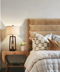All In One 26 Inch Set Of 2 Farmhouse Table Lamps with USB and USB C Ports on nightstand next to bed