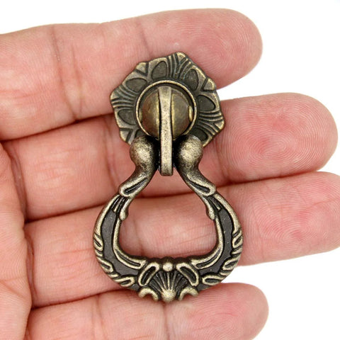 Set Of 4 Vintage Antique Brass Pendant Ring Pull Handles With Single Mounting Hole For Drawers Cabinets Dressers Wardrobes Cupboards