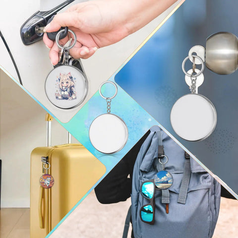 100 Set 58mm Button Maker Kit With Metal Shells Transparent Film Back Covers And Black Rings For DIY Button Keychains in use