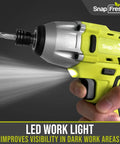 DIY Friendly Cordless Impact Driver Kit With 20V Power And 1350 In Lbs Torque, Built In LED Light, person using tool