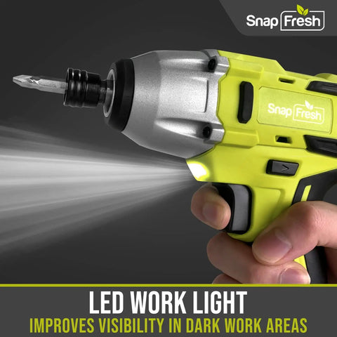 DIY Friendly Cordless Impact Driver Kit With 20V Power And 1350 In Lbs Torque, Built In LED Light, person using tool