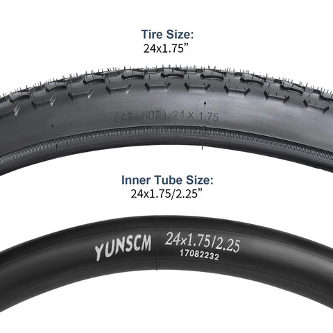 2 Pack 24 Inch Mountain Bike Tires And Tubes Set 24x1.75/47-507 Heavy Duty Tubes With AV32mm Schrader Valves Folding Replacement MTB