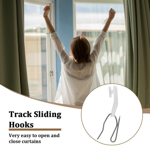 50 Pack White Plastic Traverse Rod Slides And Metal Curtain Hooks For Easy Smooth Curtain Hanging Durable No Fuss Window Drapery Track Replacement Kit With Quick Install, white track sliding hook