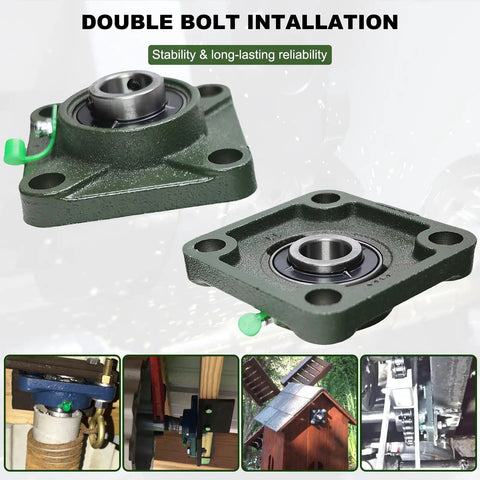 Two Pack Pillow Block Bearing Set UCF20412 Self Aligning With Square Flange Four Bolt Mount Built From Bearing Steel