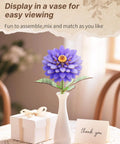 3D Dahlia Flower Wooden Puzzle Kit For Adults with DIY floral model in vase, premium natural plywood sculpture.