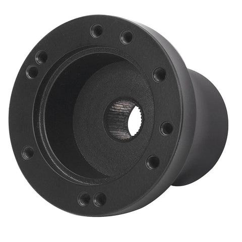 Slick Black Steering Wheel Adapter For EZGO TXT And RXV Golf Carts, powder-coated steel, mounts directly to original columns.