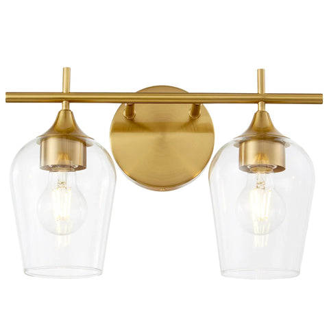 Gold Champagne Glass Vanity Lights Over Mirror, 2 Light Modern Wall Mount Fixture For Bathroom, Electroplated Metal Finish