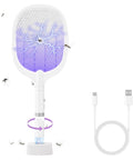 Reusable Electric Fly Swatter Racket Featuring 4000V Bug Zapper With Rechargeable Battery and Dual Mode Design, shown with mosquitoes.