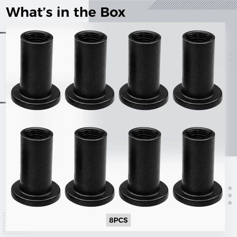 Eight Set M6 Tube Nut Bolt Kit For Furniture Assembly, Heavy Duty Steel Connector Bolts With Black Finish, Top View