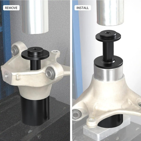 Heavy Duty Wheel Bearing Press And Removal Tool Kit For Quick Auto Repair Jobs No Sweat Installation showing removal and installation processes.