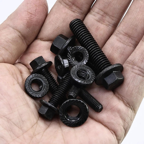 Heavy Duty Flanged Bolts And Nuts Kit Black Alloy Steel Grade 10.9 245 Pieces M6 M8 M10 Hex Flange Head in hand