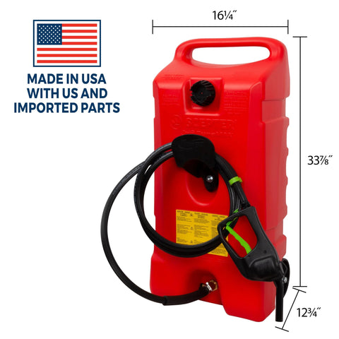Flo N Go 14 Gallon Gas Caddy On Wheels With 53 Liter Portable Fuel Tank And Built In 10 Foot Hose And Fuel Transfer Pump For Lawn Mowers Farm Boats Marine Commercial And Home Use Red front view