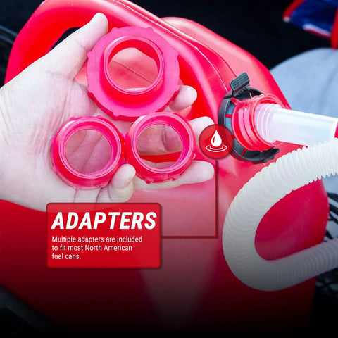 Manual Portable Fuel Transfer Pump Siphon Kit With One Hand Pump Up To Three Point Two GPM Flow Built In Hose Clip Adjustable Air Vent Cap For Slower Or Faster Flow Great For Gas Diesel And Other Fluids 1 Pack adapters for fuel cans