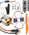 Kickass Rc Aircraft Motor And 30a Esc Set With 2212 Kv2200 Brushless Motor, propellers, servo kit, and hardware components.