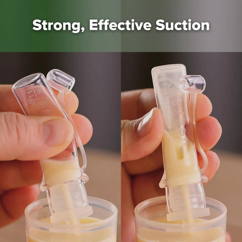Fresh Mama Game Changer Colostrum Collector Set Bpa Free Silicone Collection Cups Easy Breast Milk Kit in use, demonstrating suction.