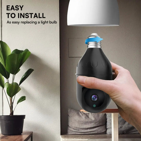Hand installing 3MP Wireless WiFi Light Bulb Security Camera For Smart Home Surveillance 2.4GHz Dome Cam