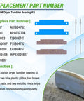 Replacement part list and image of dryer tumbler bearing kit with cork pads and rivets for Neptune 3000-9000 series dryers.