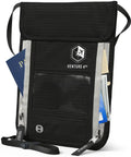 Stealthy Hidden Neck Wallet For Travel With RFID Blocking Passport Holder, 6 compartments, black pouch on white background