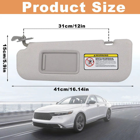 Hyundai Elantra Sun Visor Pair Replacement Kit 2011 2016 Non GT Driver And Passenger Side with size dimensions, gray leather.