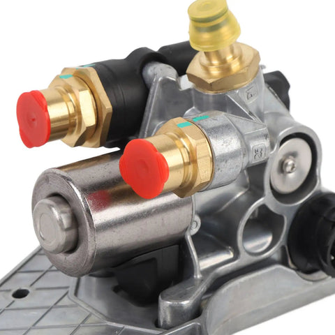 Heavy Duty Truck Air Brake Valve And Foot Valve Assembly For Your Rig, Truck Brake Control Valve For Pneumatic Air Brake System Replacement And Repair, Compatible With Heavy Duty Trucks Model 21991157 close-up view.