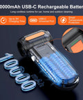 10000mAh USB-C rechargeable battery feature of 2 In 1 Go Anywhere Cordless Air Duster And Mini Vacuum with charging details